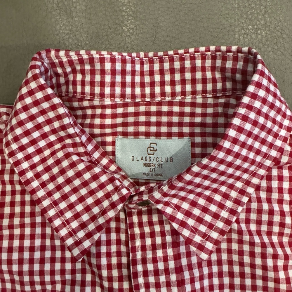 Class Club button up red and white shirt